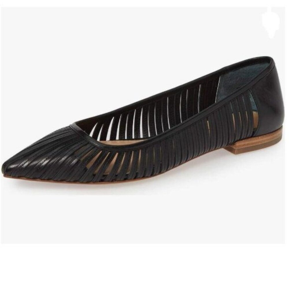 YDN Black Slit Cutout Pointed Ballet Flat